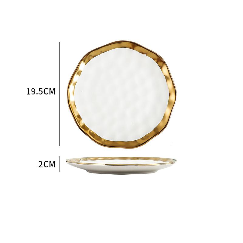 Irregular Gold-plated Edge Ceramic Steak Plate Salad Plate Dessert Plate Matte Thick Soup Bowl Restaurant Creative Tableware