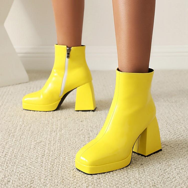 2025 Newest Ladies Ankle Boots Zip Round Toe Platforms Candy Color Punk Chunky Heel Womens Platform Heels Women Boots Shoes Women