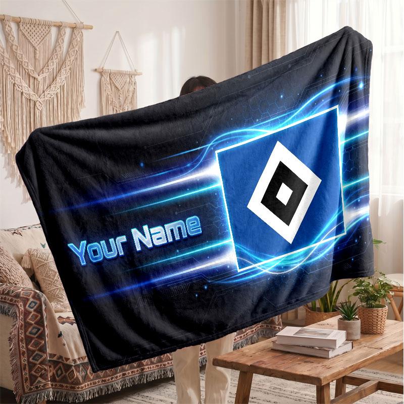 Hamburger SV Personalisierte Fleecedecke Mit Fußballlogo, Benutzerdefinierter Name Text Weich Warm Heimdecke