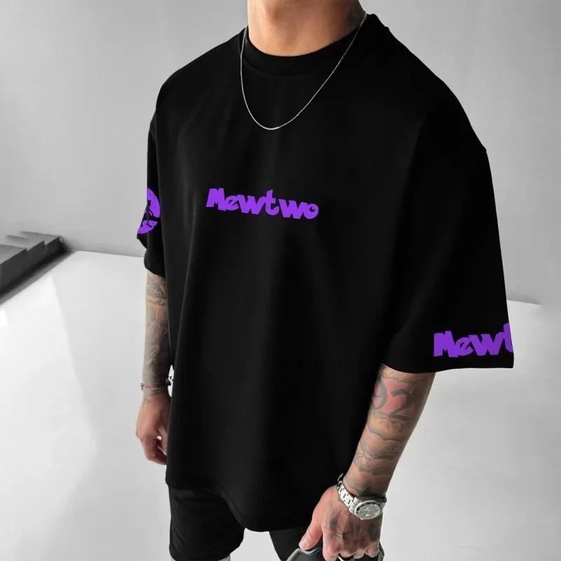 Co-branded Loose Plus Size T-shirt Summer Men's Street Trend Animation Mewtwo Printing Casual Versatile Harajuku