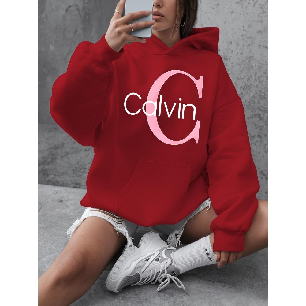 Calvin Graphic Hoodie Women's Plus Size "Calvin" Graphic Hoodie - Casual Long Sleeve Pullover with Pockets Y2k Clothes