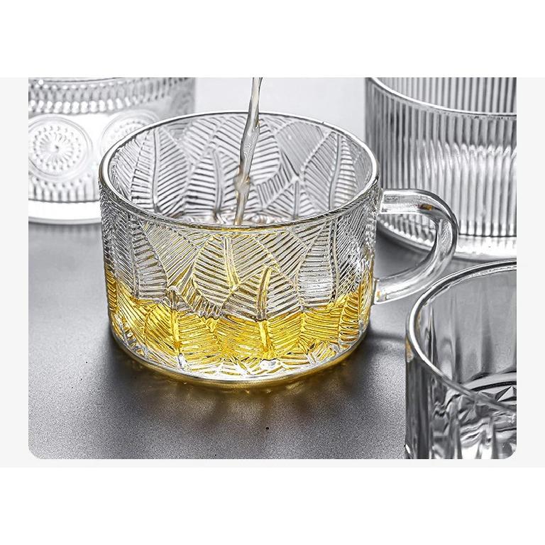 Taza de Desayuno de Vidrio Vintage Transparente Leche Avena Hogar Jugo Avena Tazas de Café con Asa Cristalería Transparente