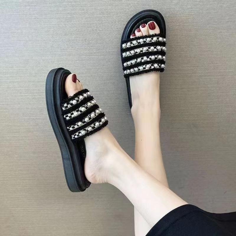 Fashion Womens Slippers 2025 Summer New ins Xiaoxiangfeng Thick Bottom One-Word Drag Temperament Fashion Sandals Zapatillas de mujer