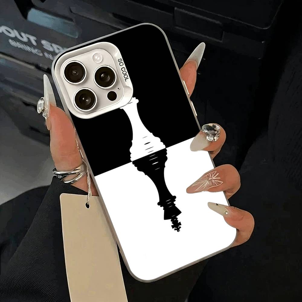 

Cool- Chess Art Phone Case For iPhone 11 12 13 14 15 16Pro Max Plus white Sliver Phone Cover iPhone17Air