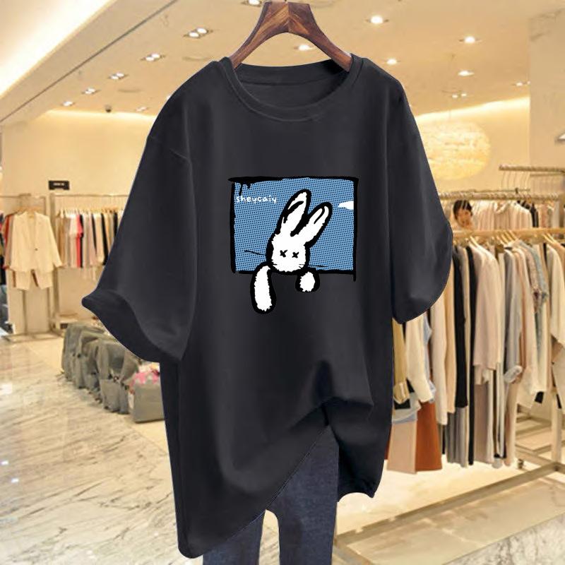 Heavy 100% cotton ns salt new short-sleeved T-shirt women's printing loose design cartoon rabbit top
