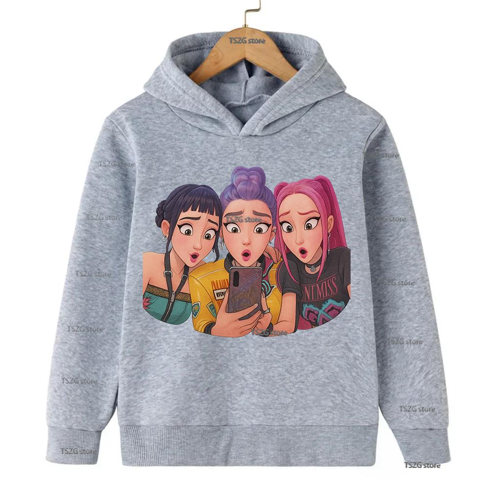 Autumn Kpop Demon Hunters Lovely Print Children's Hoodies Cause Warm Girls Long Sleeve Sweatshirt Fashion Kids Clothes Pullover