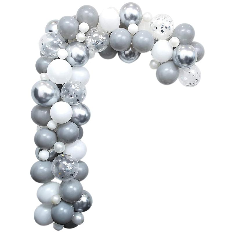 T02C!Gray White Balloon Garland Kit Metallic Silver Aluminium Foil Balloon Wedding Birthday Party Baby Shower Decoration