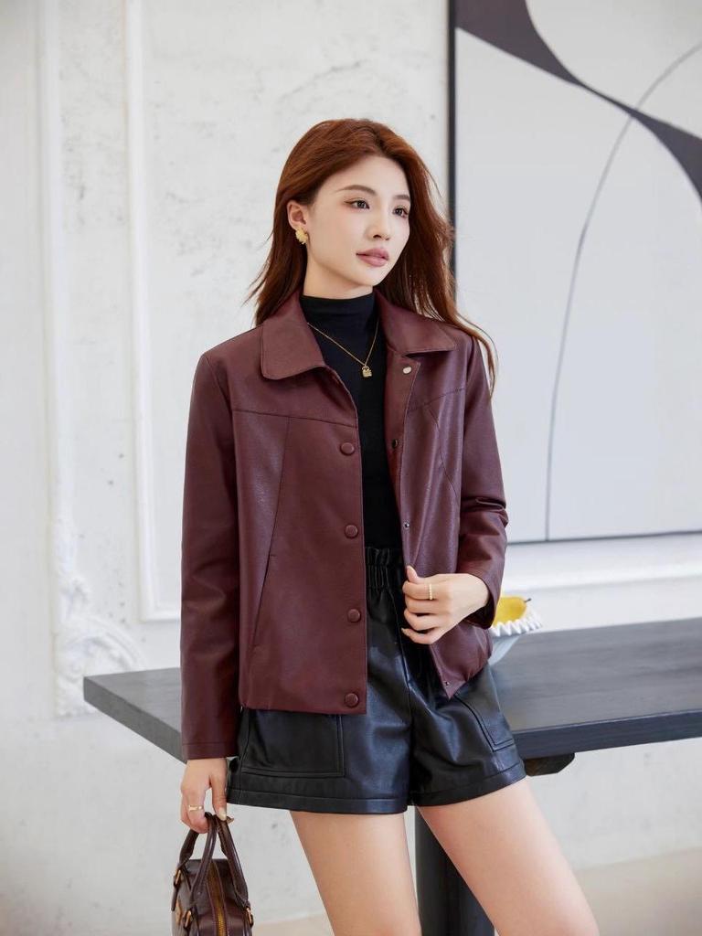 Stylish Women's Genuine Leather Jacket - Slimming Autumn Short Coat for Versatile Fashion