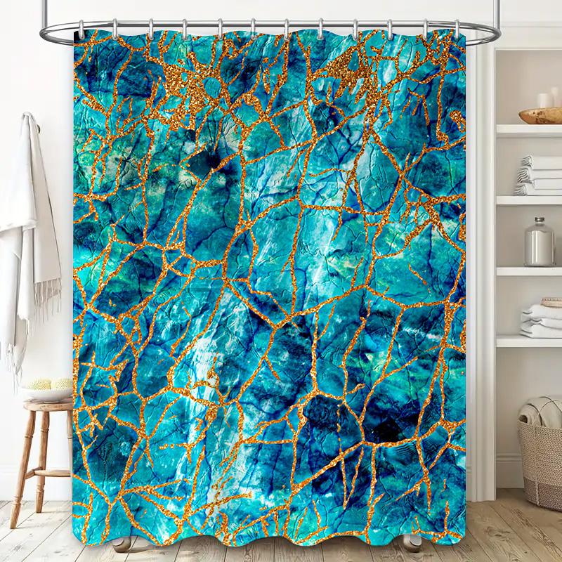Modern Blue Gold Shower Curtain Waterproof Bath Decoration Home Decor Polyester Fabric Bathtub Cover Green Gold Edition