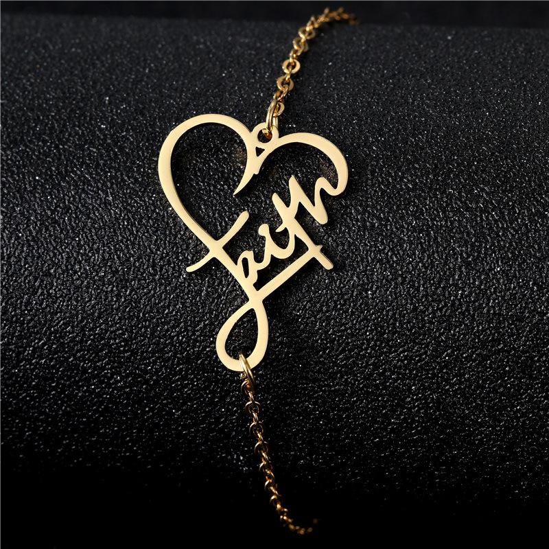 Gold English Letter Stainless Steel Bracelet, Light Luxury High-End Cross Fashion Jewelry