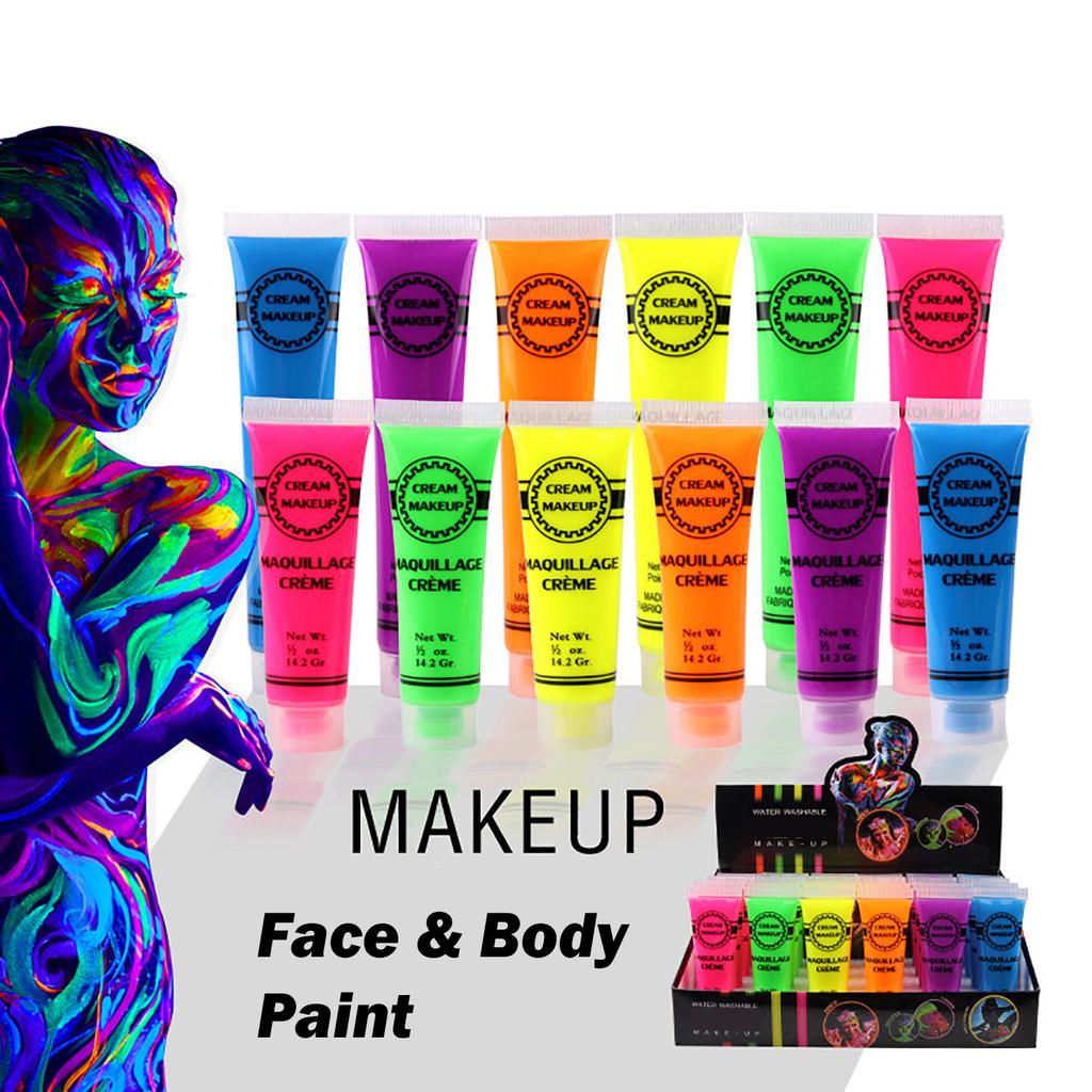 Face Body UV Paint Fluorescent Blacklight Glow Set Makeup Party Body Art