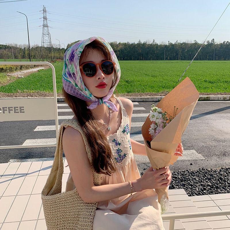 Sweet Small Square Scarf: Summer Breathable Gauze Scarf for Women Elegant Headscarf Stylish Decorative Hair Tie Floral Neck Scarf & Wrap