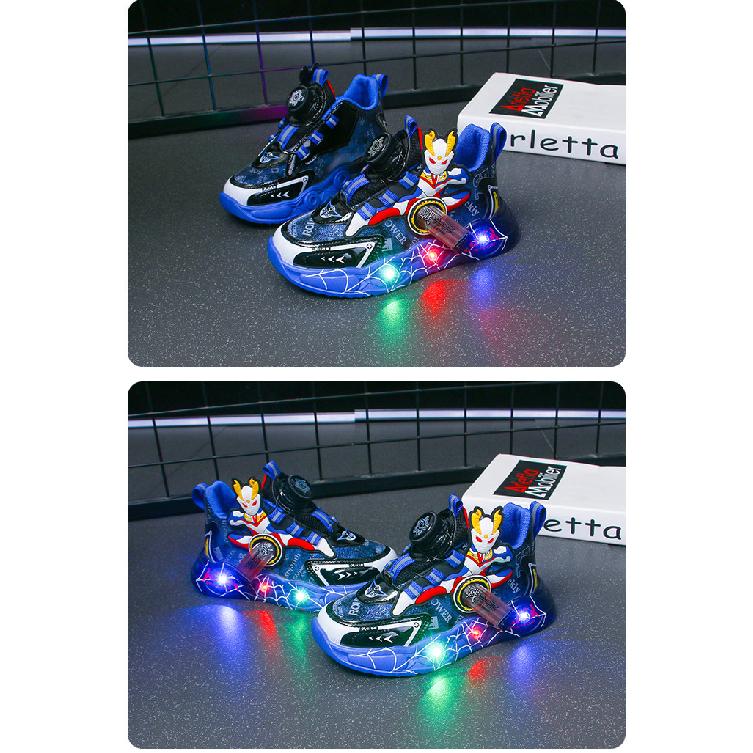 Boys Ultraman Sports Shoes Children's Light-Up Shoes Boys Running Shoes Rotating Button Soft Sole Shoes