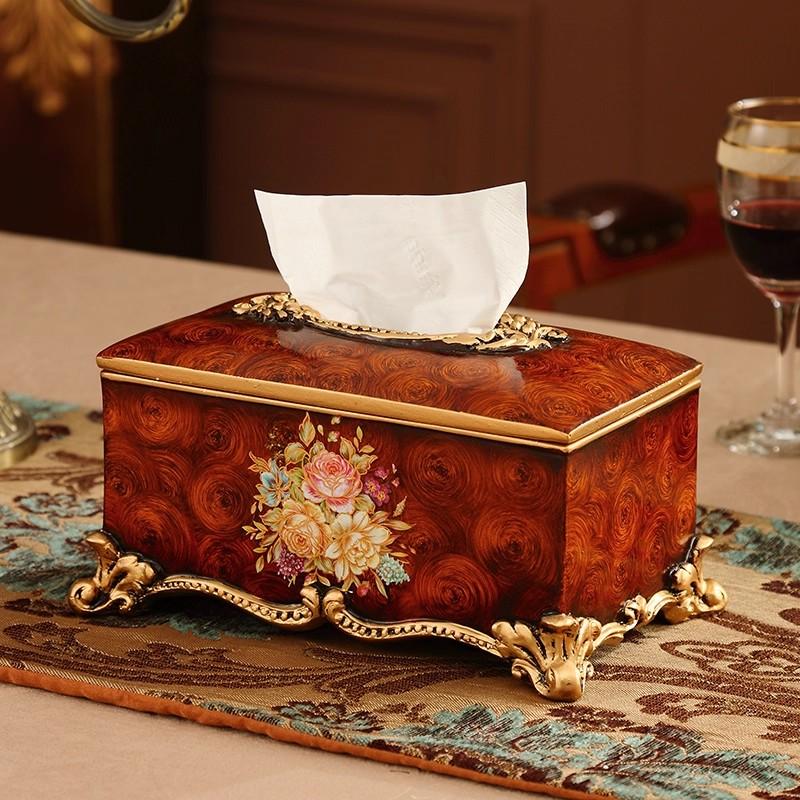 Resin retro European tissue box, American paper box, home decor decoration, napkin box, living room desktop storage box
