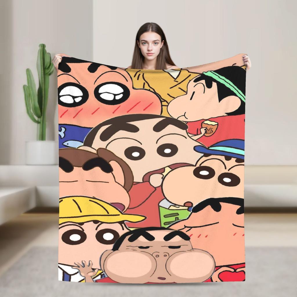 Shinchans 90S Cartoon Flannel Blanket Awesome Throw Blankets For Bed Sofa Couch 150*125Cm Rug Piece