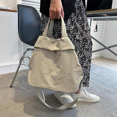 Women Solid Color  Zipper Bucket Bag Leisure Canvas Handheld Big Shoulder Crossbody Bags Adjustable Band Strap