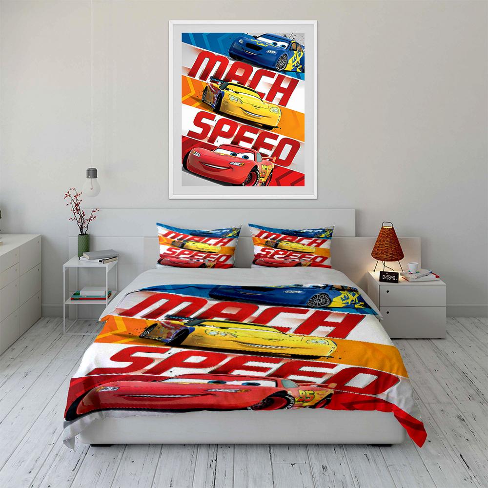Cars Themed Bedding Set - Mach Speed Design Bedding set (1 duvet cover, 2 pillowcases, duvet not included)