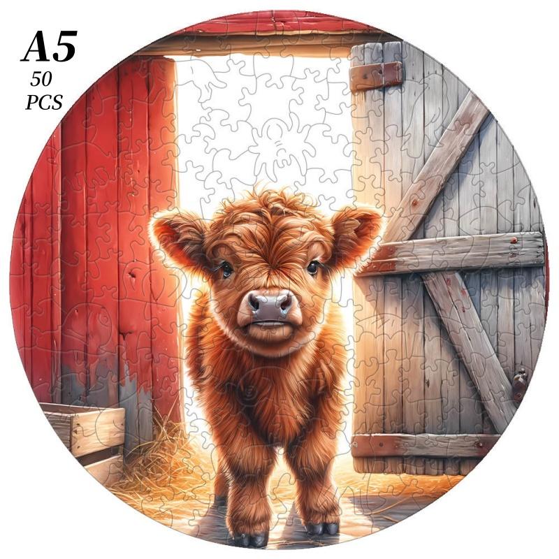 Non-Toxic Beautiful Highland Cow Animal Wooden Puzzle For Adults Children Wood Jigsaw Crafts Shaped Birthday Gift Toys Puzzle