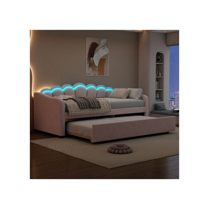 Lit De Jour - MUVOE - 90x200 Cm - Velours - Minimaliste - Rose