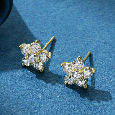 Moissanite 5 Petal Flower Earrings White Gold Stud Earring for Women 925 Sterling Silver Moissanite Diamond Earring Gift