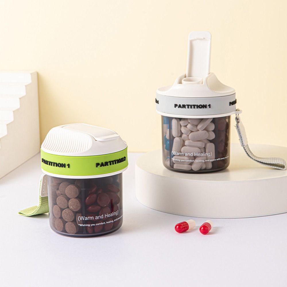 Large Compartments Rotatable Pill Dispenser 4 Grids Pill Storage Box Portable Pill Case Travel