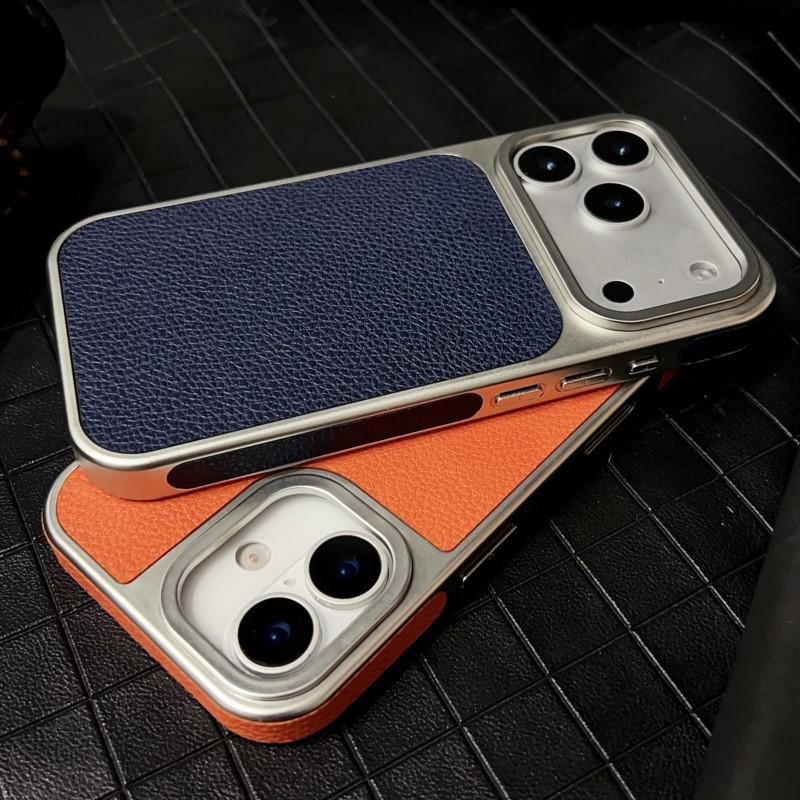 Premium Ltchi PU Leather Phone Case for iPhone 17 Air 16 15 14 Plus 13 Pro Max  Matte Plating Bumper Soft Business Cover