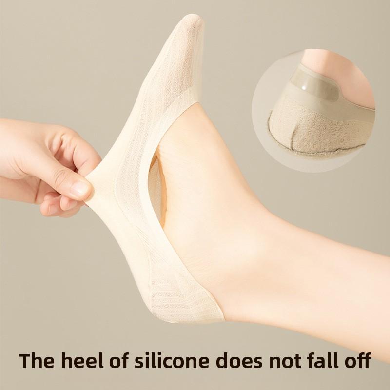 5 Pairs of Boat Socks for Women Summer Mesh Ultra-thin Shallow Mouth Invisible Socks for Women Silicone Non-slip with Socks