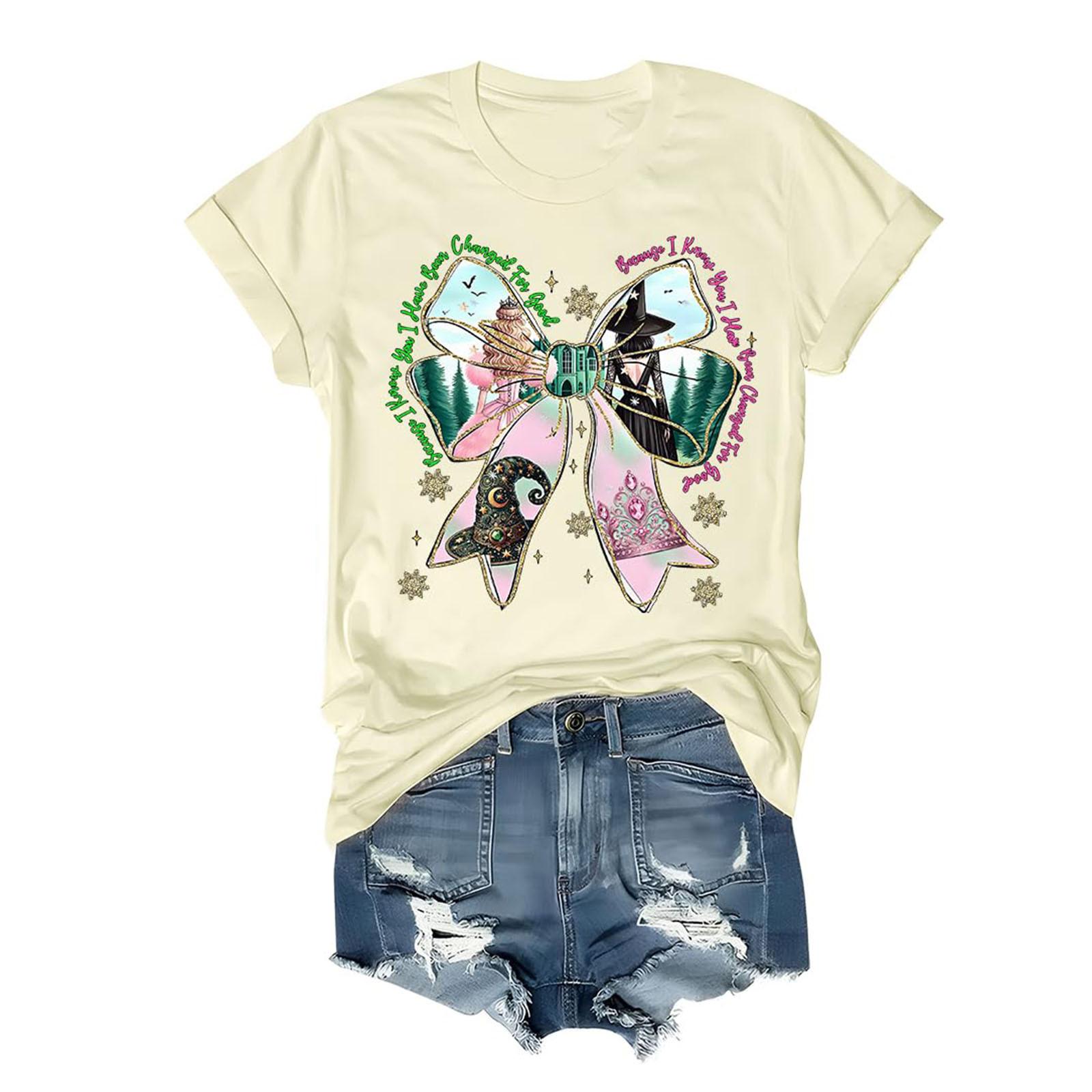 

Женская модная повседневная футболка с коротким рукавом и круглым вырезом с принтом ведьмы L бежевый