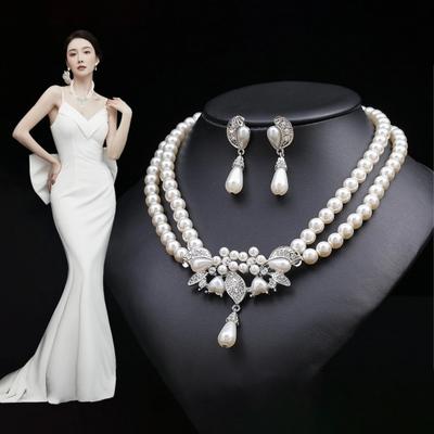 Braut Halskette Doppellagig Französischer Stil Vintage Elegant Geschenk Hypoallergen Hochglänzend Faux