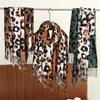 Leopard Print Fringe Cashmere Scarf Shawl For Women Soft Warm Winter Fashion Accessory Lightweight Warm Wrap