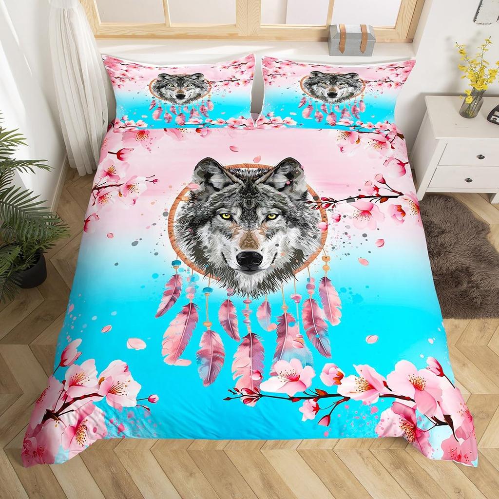 Peacock Duvet Cover Twin Cartoon Animal Bedding Set Cherry Blossom Comforter Cover Japanese Flower Quilt Cover Kawaii Room Decor