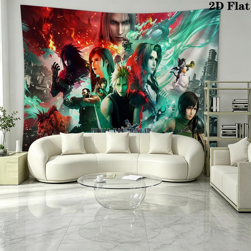ffvii Game Wall Tapestry Aesthetic Wall Hanging Printed Fabric Blanket Decorative Tapestries for Bedroom Living Room Home Decor