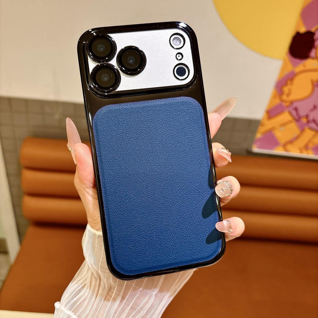  Plating Bumper Lychee PU Leather Phone Case For iPhone 17Air 16 15 Pro Max 17pro Shockproof Lens Protect Hard Cover Funda