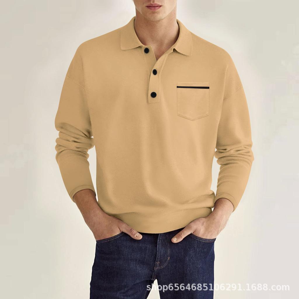 Spring Long Sleeved V-neck Men's Casual Top Polo Shirt