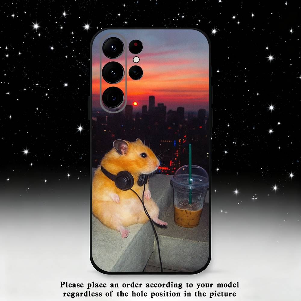 Cute Animal Hamster Phone Case For Samsung S 25,24,23,22,30,21,10,9,Ultra,Plus,Lite,FE,4,5 G Black Soft Case
