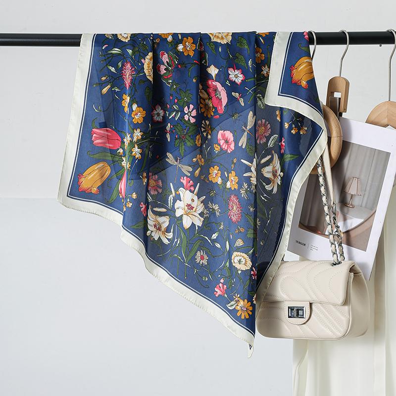 70X70Cm Simulation Square Silk Scarf Women Flower Pattern Printed Scarves Female Soft Satin Shawl Wrap Headband Kerchief Hijab