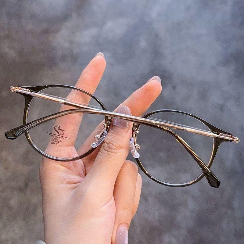 Retro Tortoiseshell Frame Square Round Face Large Frame Glasses Myopia Can Be Matched With Degrees Women'S Plain Face White Metal Frame Frame Frame