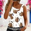 Women Plus Size Asymmetric Neck Cutout Sleeveless White Tank Top Leopard Pear Star Heart Print