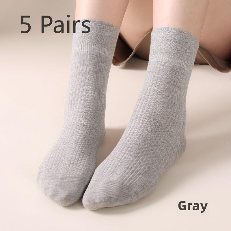 5 Pairs Women's Autumn and Winter Ribbed Soft Mulberry Silk Women's Fresh Double Stitch Hand Stitched Women's Mid-tube Socks