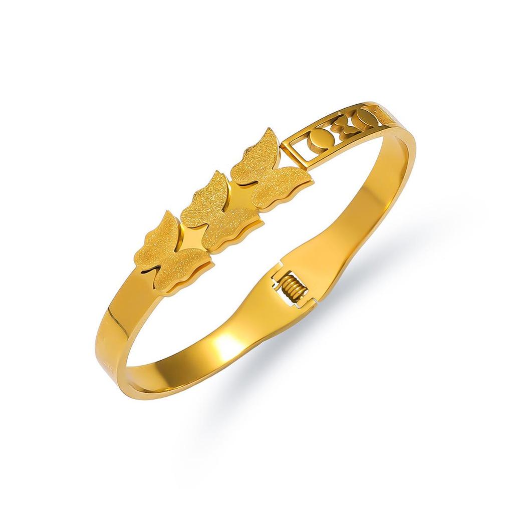 European-American Stainless Steel Butterfly Bracelet with Gold Edge - Fashionable Women's Openable Jewelry