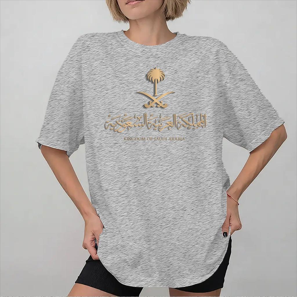 Unisex Wounisex Saudi Arabian Flag On Saudi Emblem In Golden T Shirt Pure Cotton Graphic Printing Tshirt Clothing Outfits