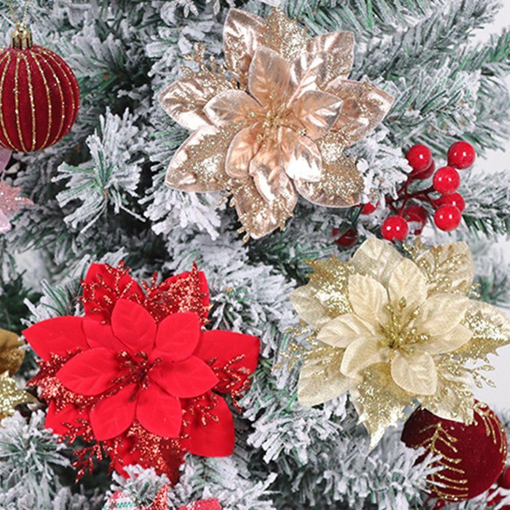 With Detachable Clips Artificial Flowers Glitter Finish Christmas Tree Ornaments Wreath Decorating