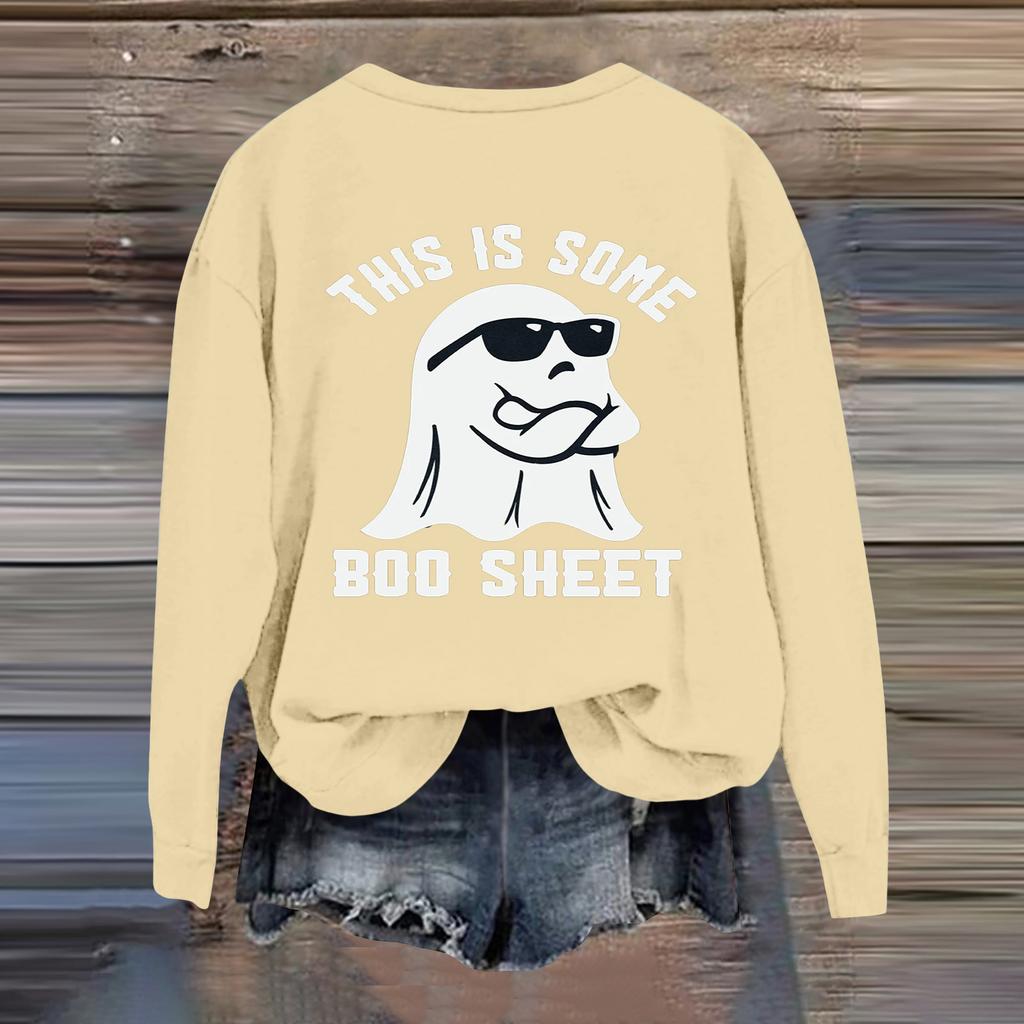Women's Fashion Casual Long Sleeve Halloween Printed  Neck Sweatshirt