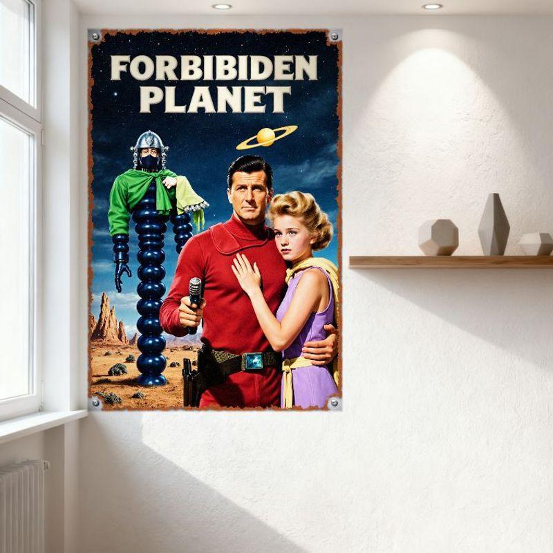 Forbidden Planet Vintage Sci - Fi Metal Tin Sign Retro 1950s Movie Poster Wall Decor for Man Cave Bar Home Office