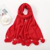 Hot-selling New Solid-color Hairball Imitation Cashmere Scarf In Autumn and Winter, Versatile Fashionable Velvet Thickened Fringed Warm Scarf