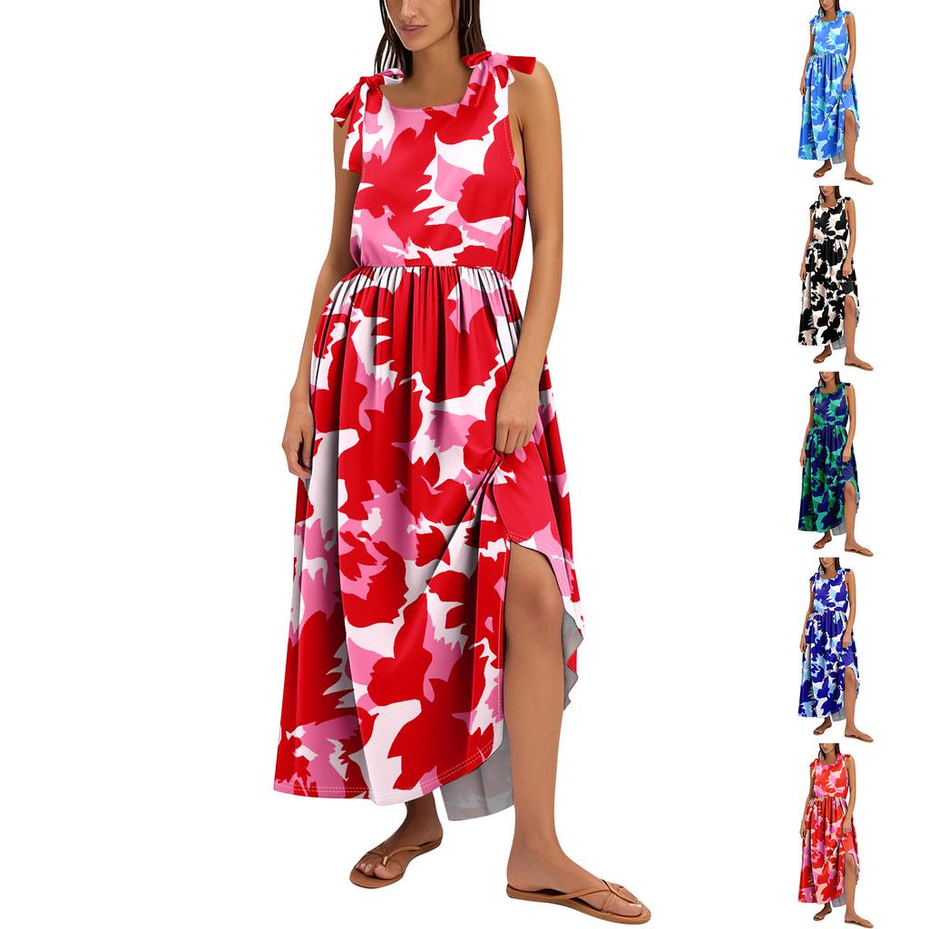 Women's Summer Fashion Tank Dress A-Line Sleeveless Casual Floral/Solid Pocket Dress