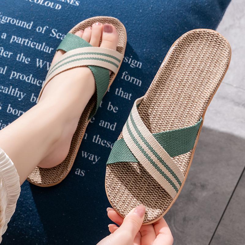 Unisex Thick-Bottom Rattan Straw Linen Slippers for All Seasons