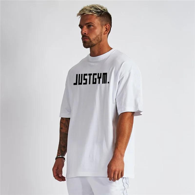 

Muscleguys Men sRunning T-shirts Cotton Round Neck Oversized T-Shirt Summer Sports Fitness Short Sleeve Gym Training Fitness Clothing XXL белый