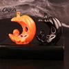 Halloween Pumpkin Skull Decoration LED Light-Up Moon Figurine, Spooky Face Crescent Atmosphere Props for Secret Room Night Light Home Desktop