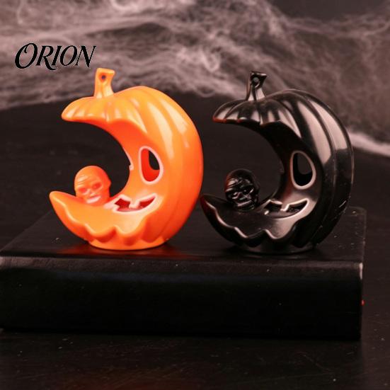 Halloween Pumpkin Skull Decoration LED Light-Up Moon Figurine, Spooky Face Crescent Atmosphere Props for Secret Room Night Light Home Desktop